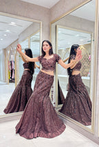 Espresso Leaf-Motif Mermaid Gown