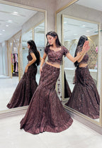 Espresso Leaf-Motif Mermaid Gown