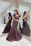 Espresso Leaf-Motif Mermaid Gown