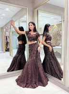 Espresso Leaf-Motif Mermaid Gown