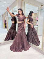 Espresso Leaf-Motif Mermaid Gown