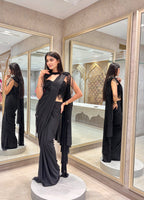 Midnight Black Embellished Pre-Draped Saree