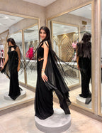 Midnight Black Embellished Pre-Draped Saree