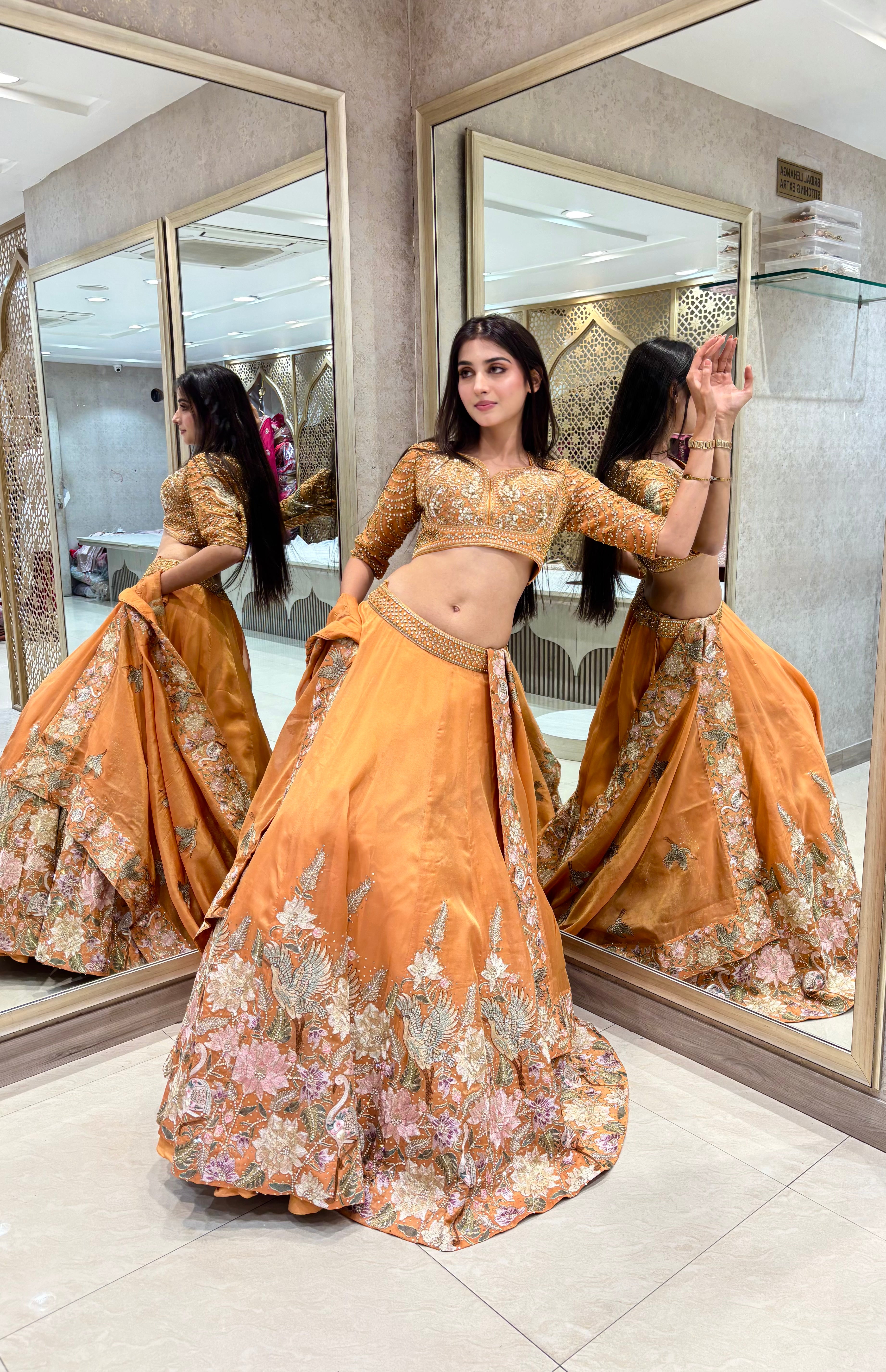 Pastel Orange Tissue Lehenga Set