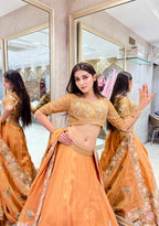 Pastel Orange Tissue Lehenga Set