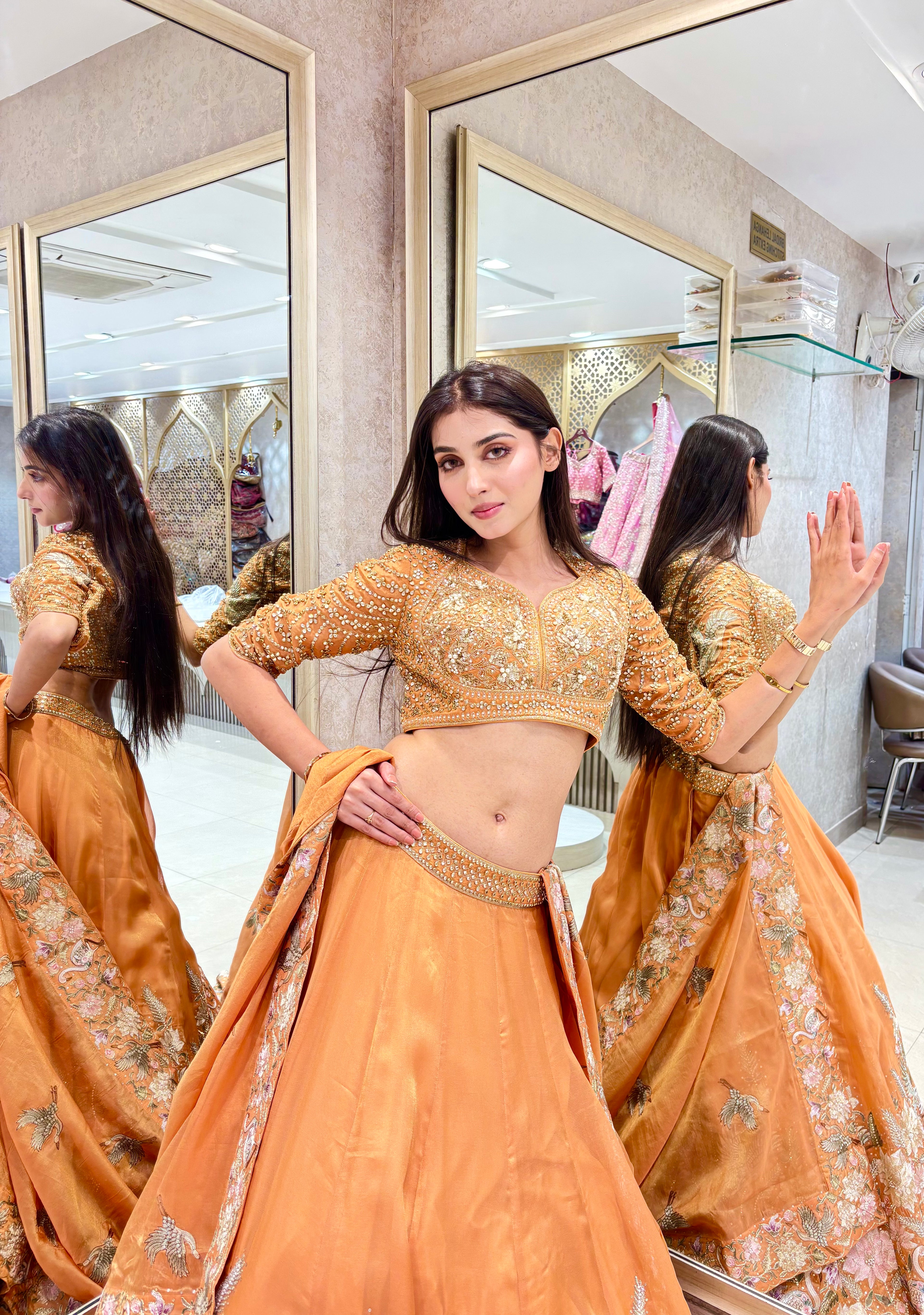 Pastel Orange Tissue Lehenga Set
