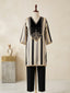Charcoal Striped Kurta Set with Velvet Embroidered Yoke & Straight Pants