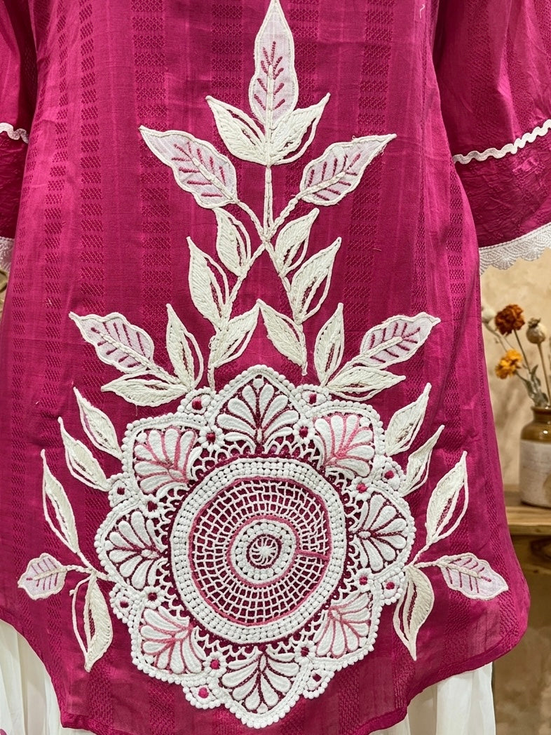 Magenta Medallion Dhoti Suite