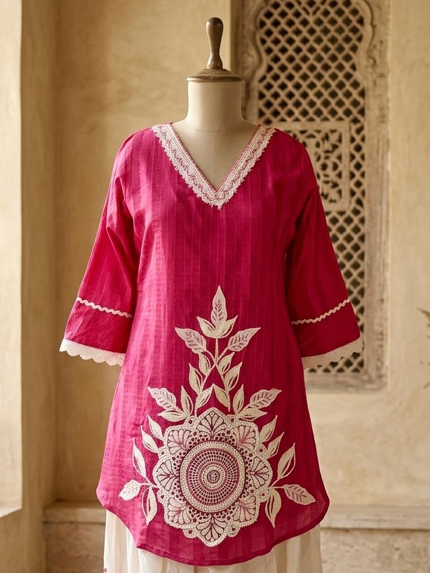 Magenta Medallion Dhoti Suite
