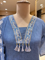 Indigo Blue Floral Hand-Embroidered Suit Set