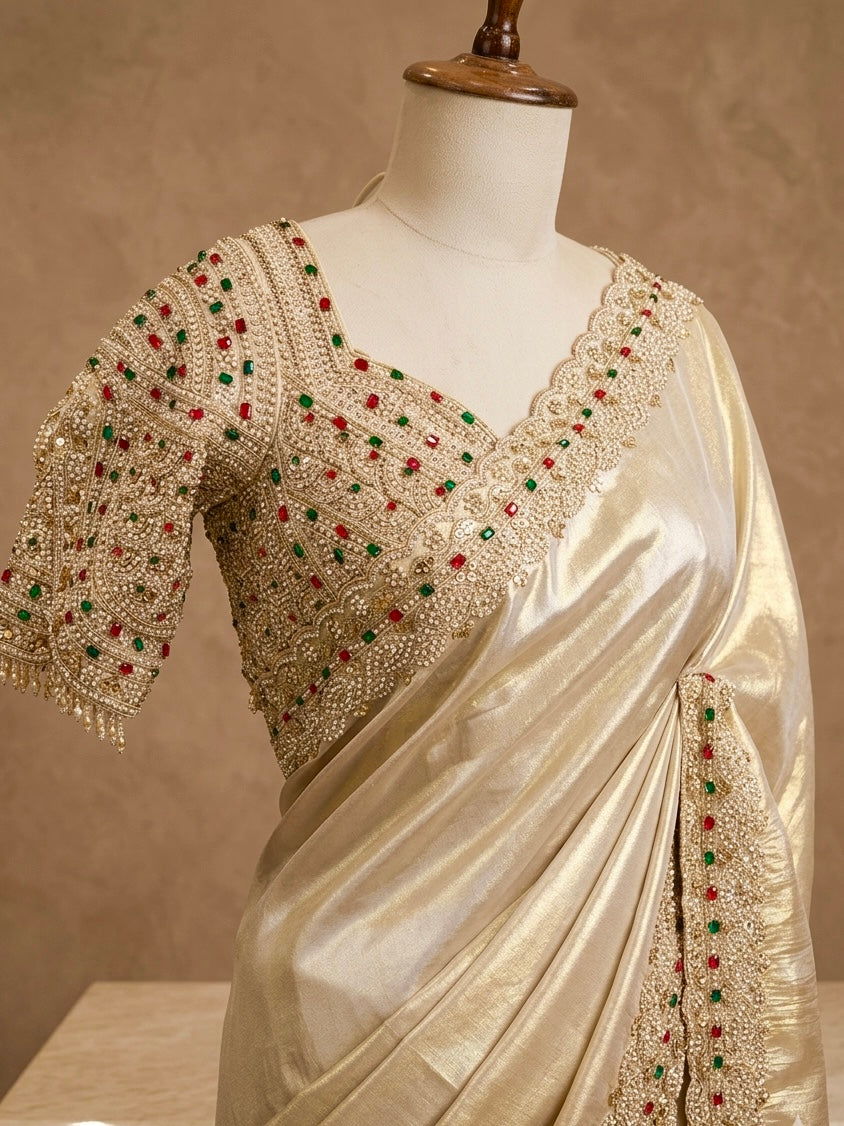 Champagne Gold Hand-Embellished Saree