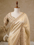 Champagne Gold Hand-Embellished Saree