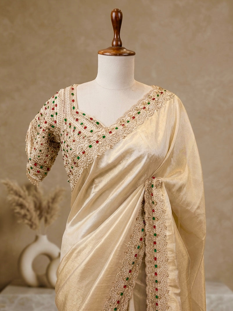 Champagne Gold Hand-Embellished Saree