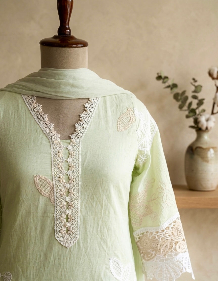 Mint Green Cutwork Lace Kurta Set
