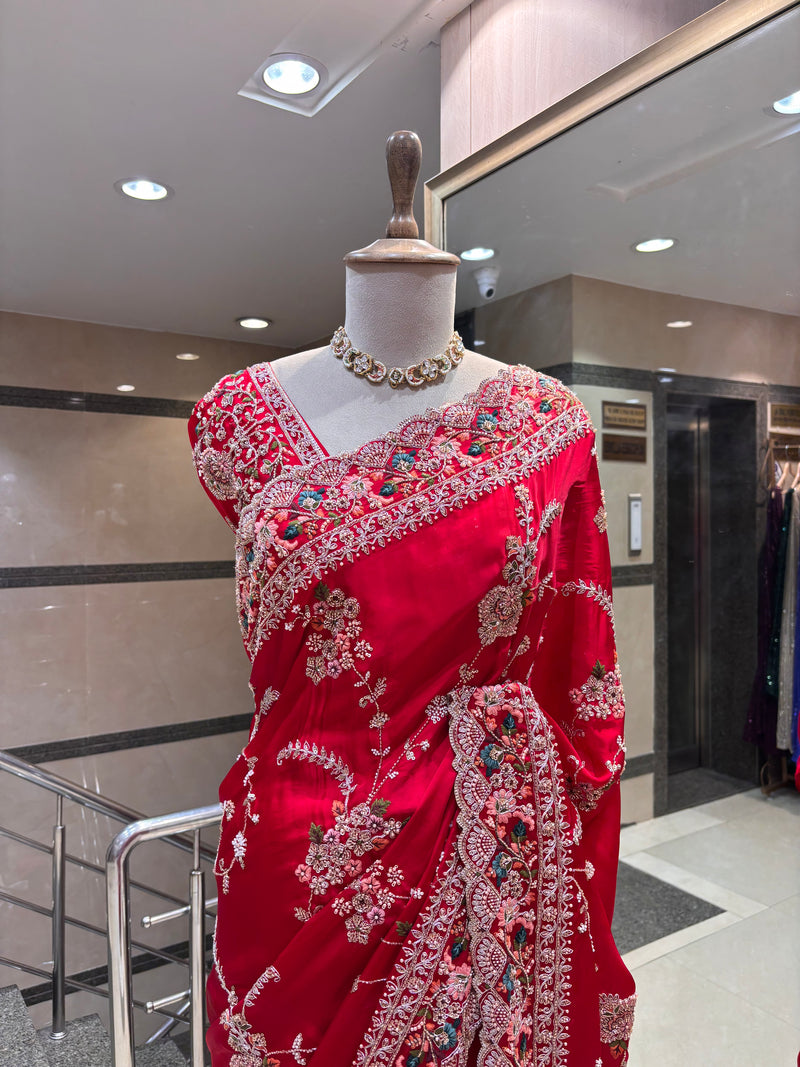 Red Embroidered Saree