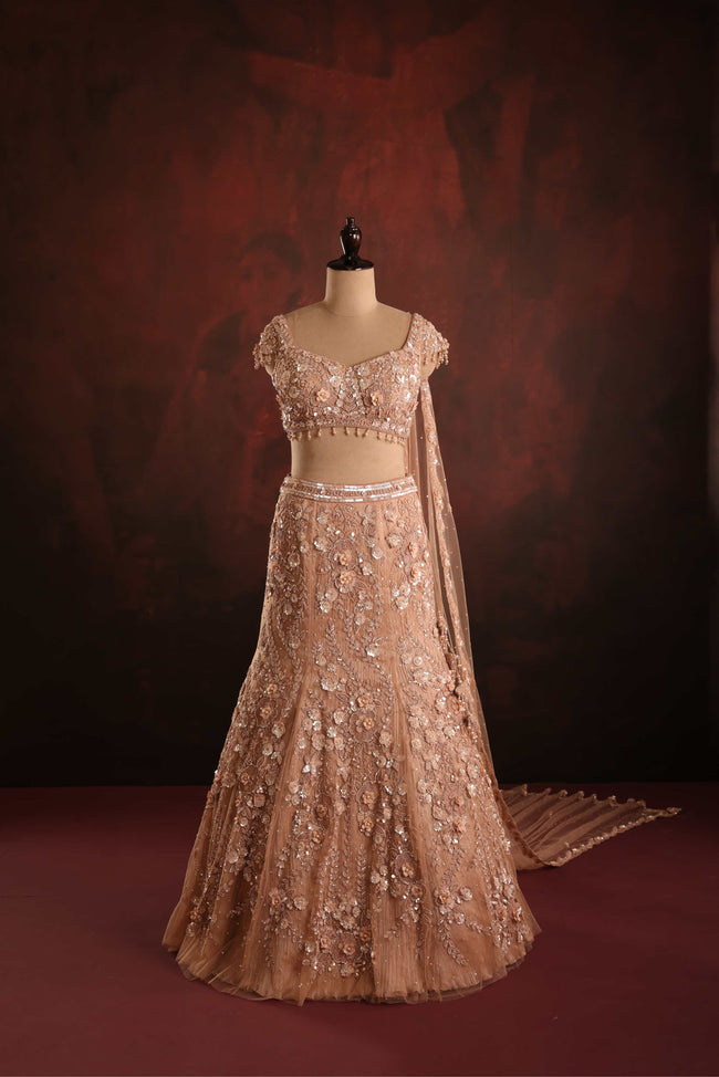 Rose Gold Flora Lehenga Set Hover Image