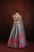 Periwinkle Floral Mirror-Work Lehenga