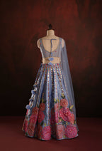 Periwinkle Floral Mirror-Work Lehenga