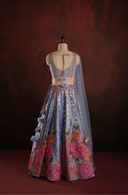 Periwinkle Floral Mirror-Work Lehenga