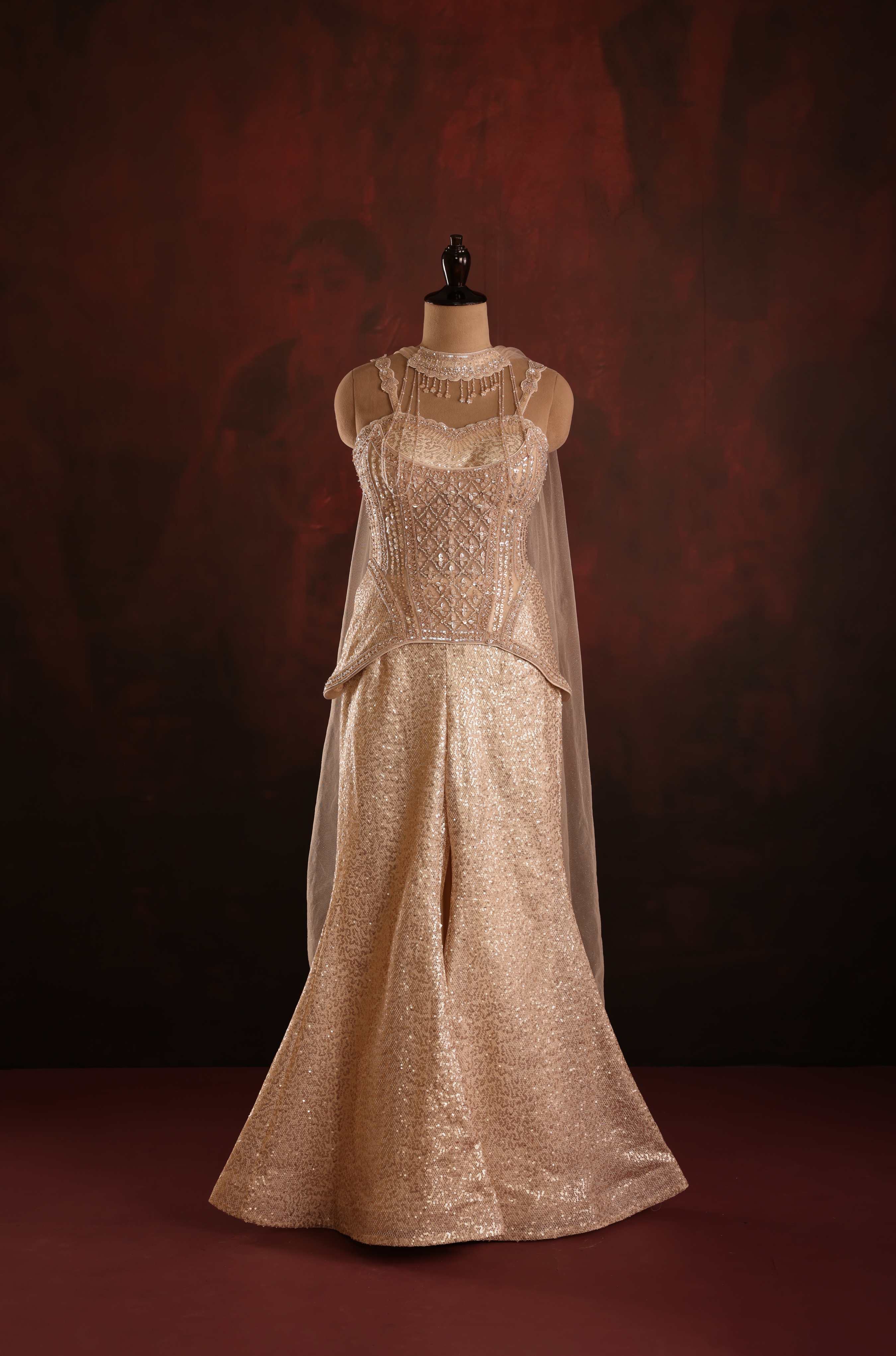 Champagne Sequin Corset Gown Set