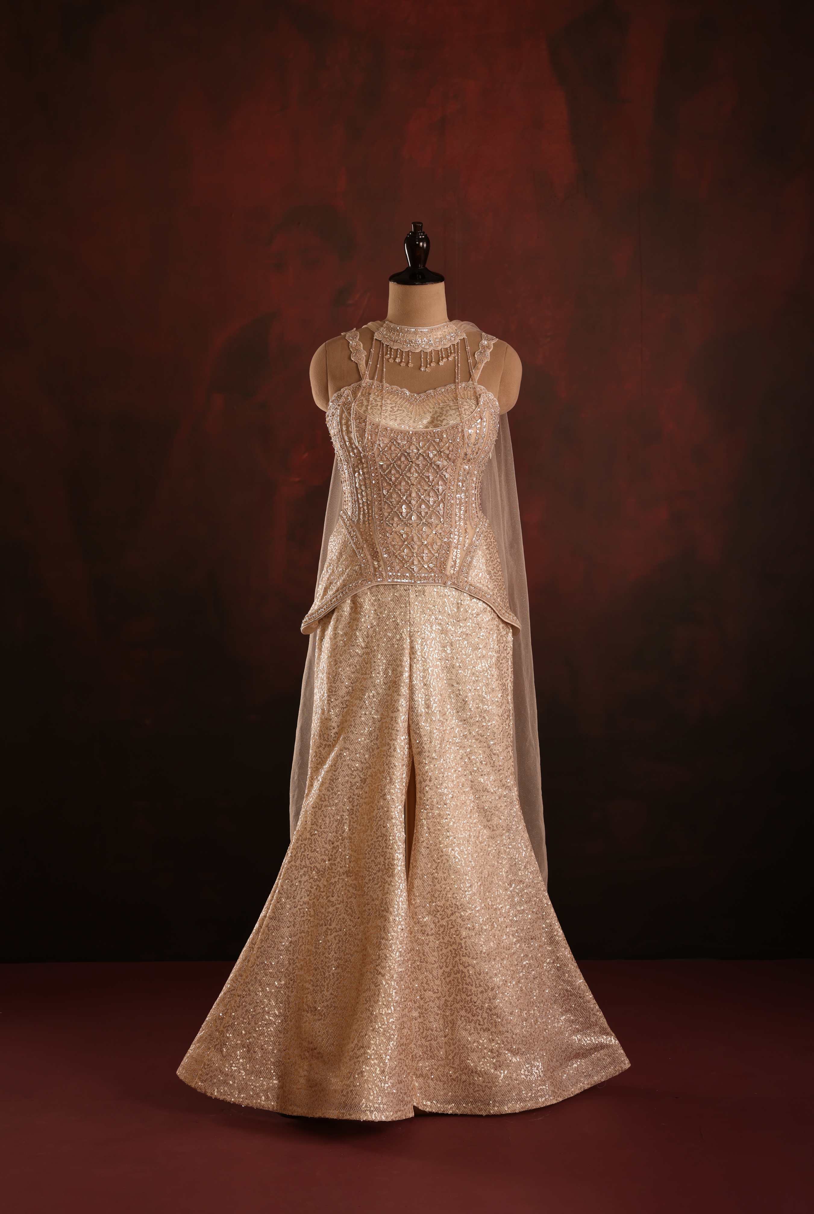Champagne Sequin Corset Gown Set