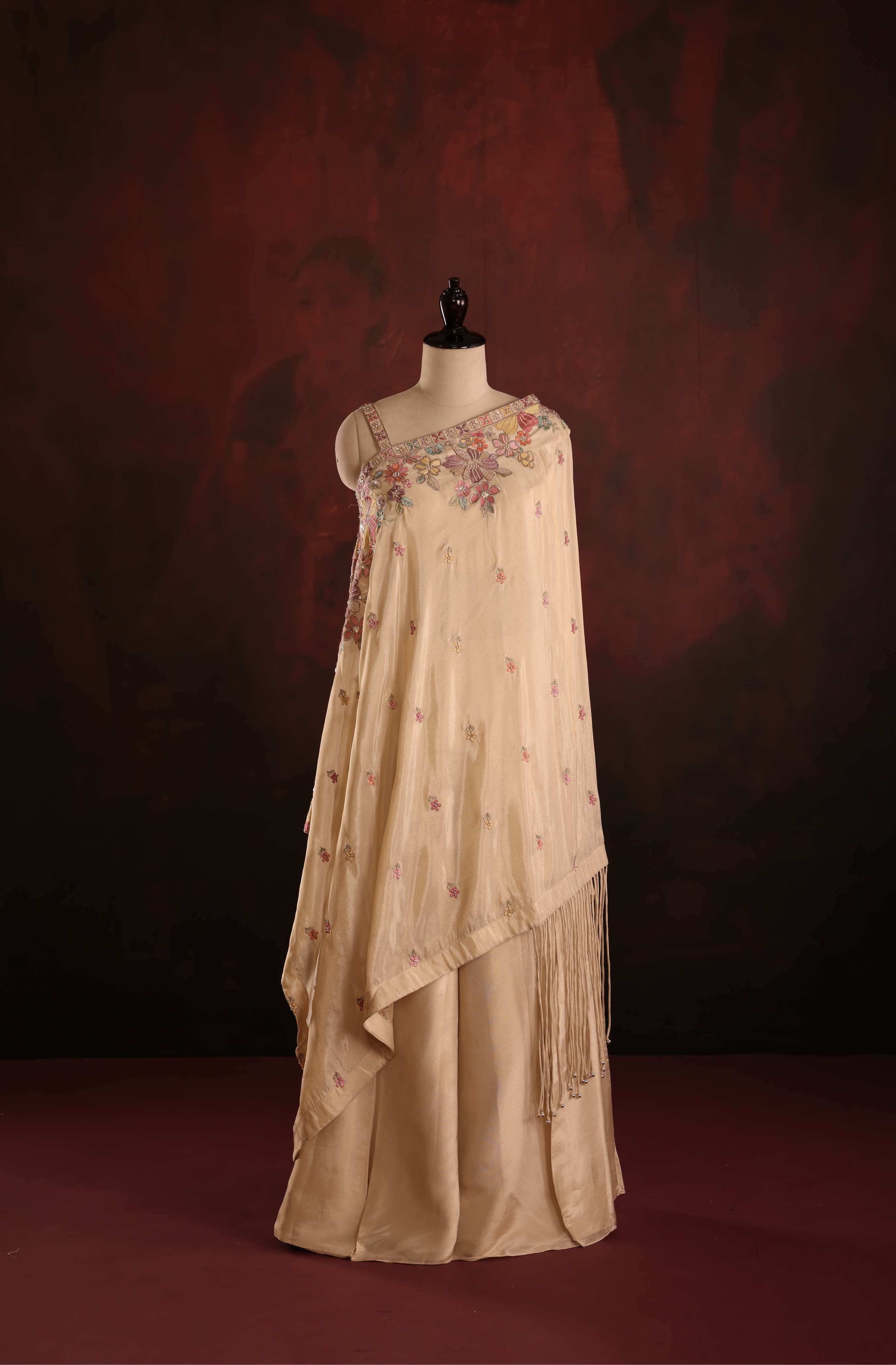 Champagne Floral Asymmetric Kaftan Set