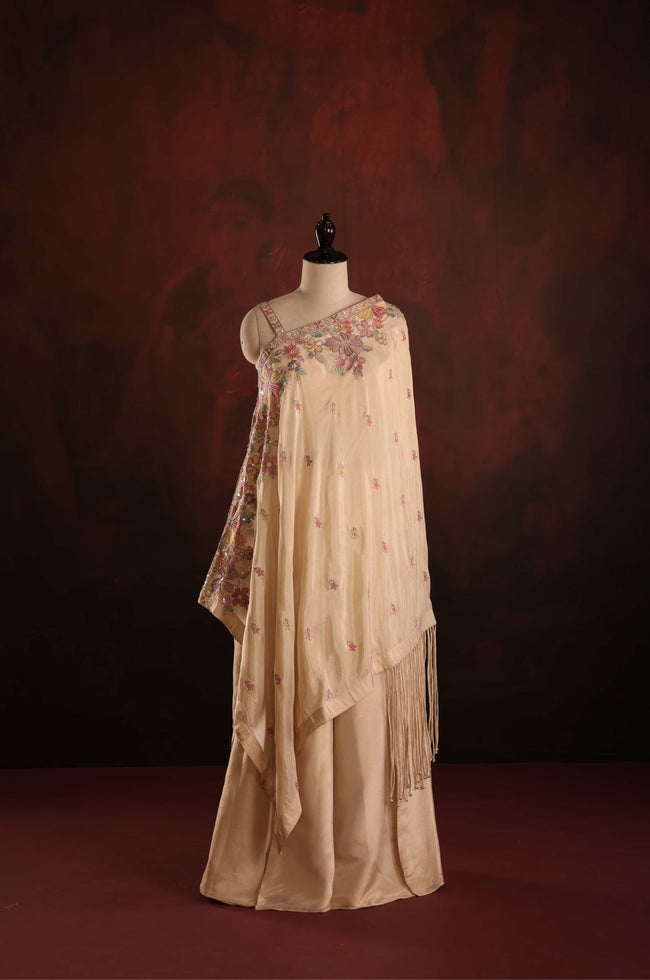 Champagne Floral Asymmetric Kaftan Set Hover Image