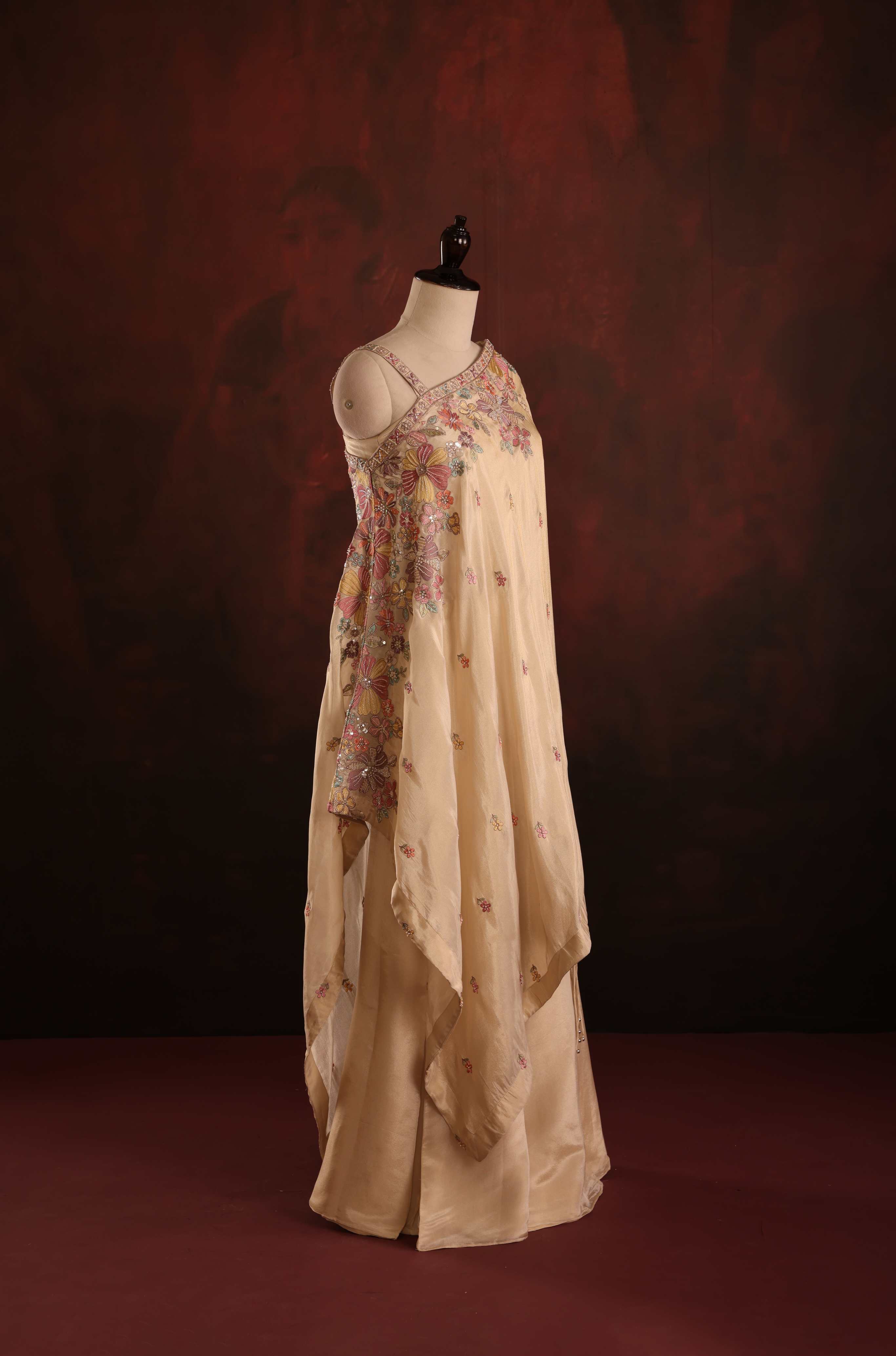 Champagne Floral Asymmetric Kaftan Set