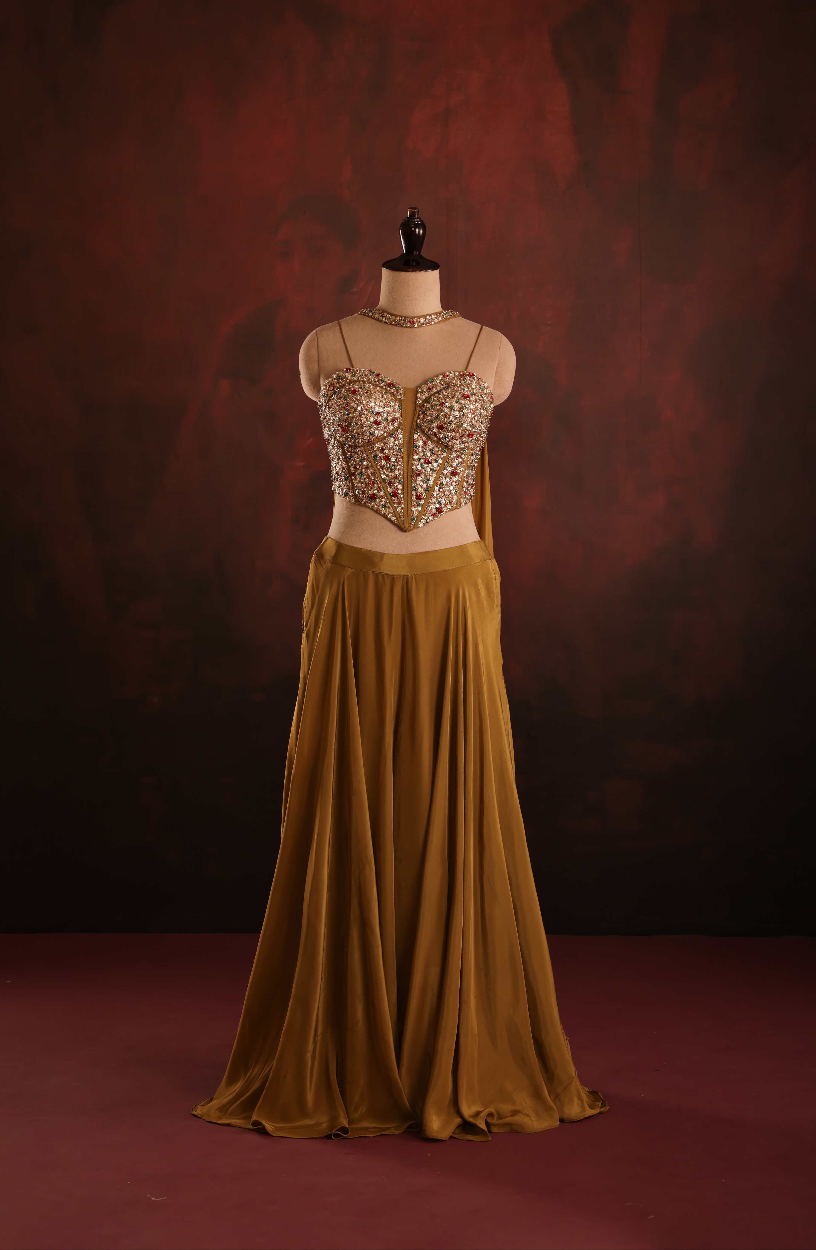 Ochre Jeweled Corset Gown Set