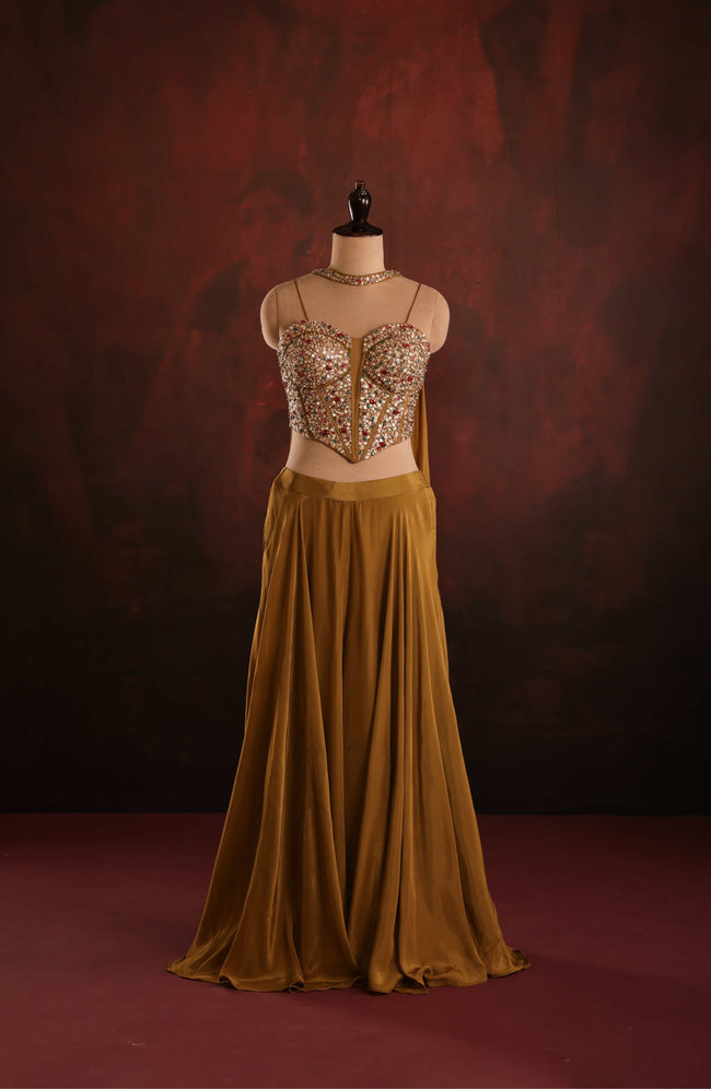 Ochre Jeweled Corset Gown Set Hover Image