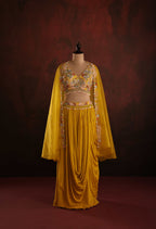 Mustard Boho-Draped Skirt Set