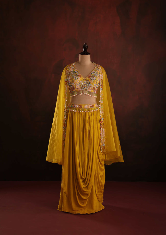 Mustard Boho-Draped Skirt Set Hover Image