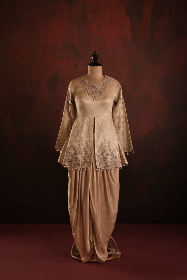 Champagne Gold Peplum Dhoti Set Hover Image