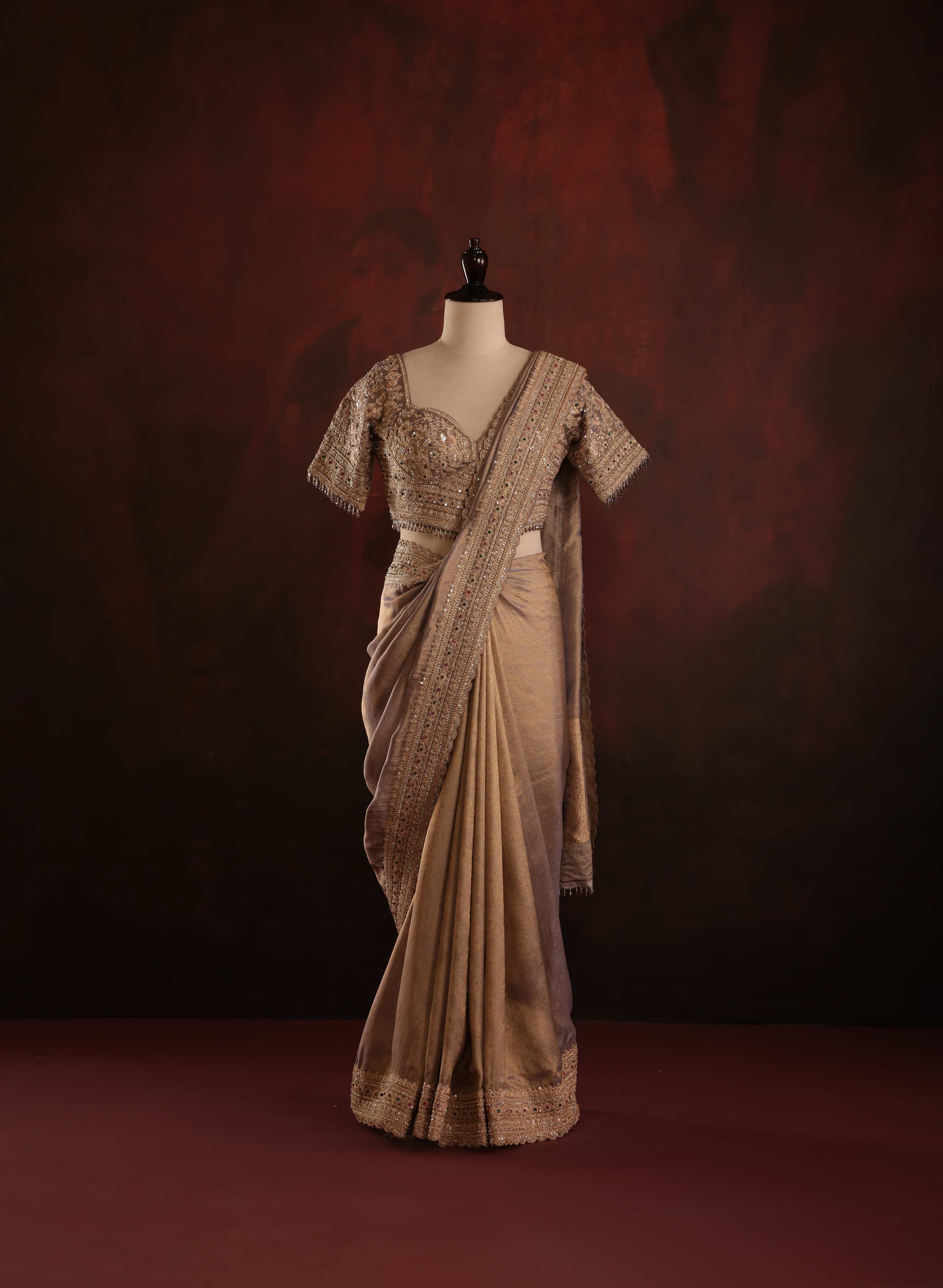 Metallic Bronze Embellished Saree Set