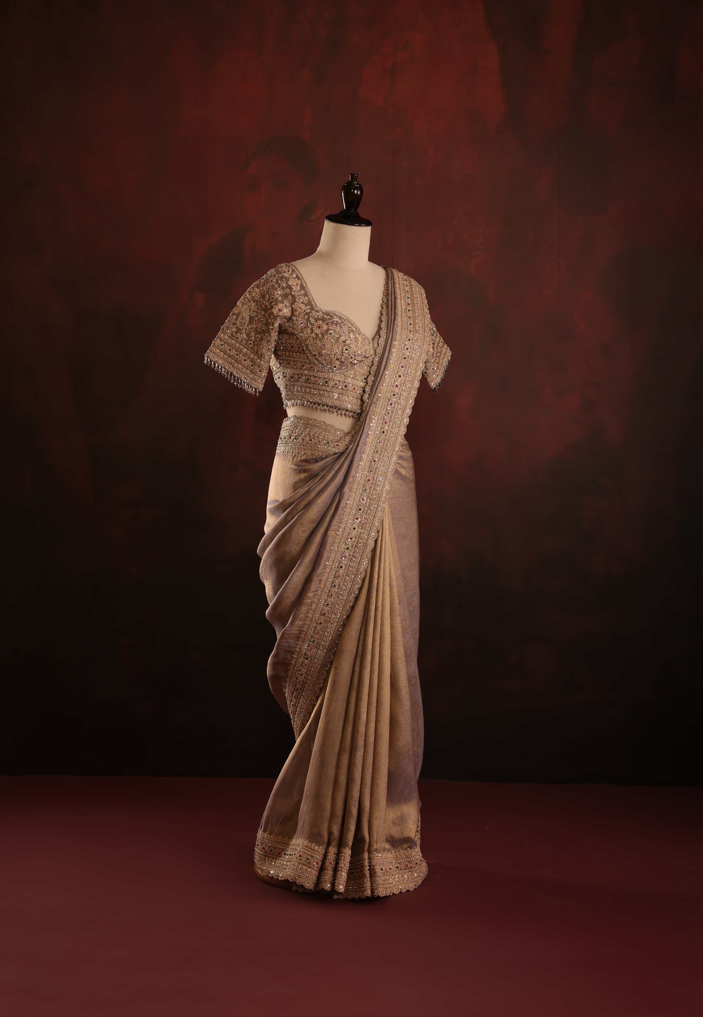 Metallic Bronze Embellished Saree Set