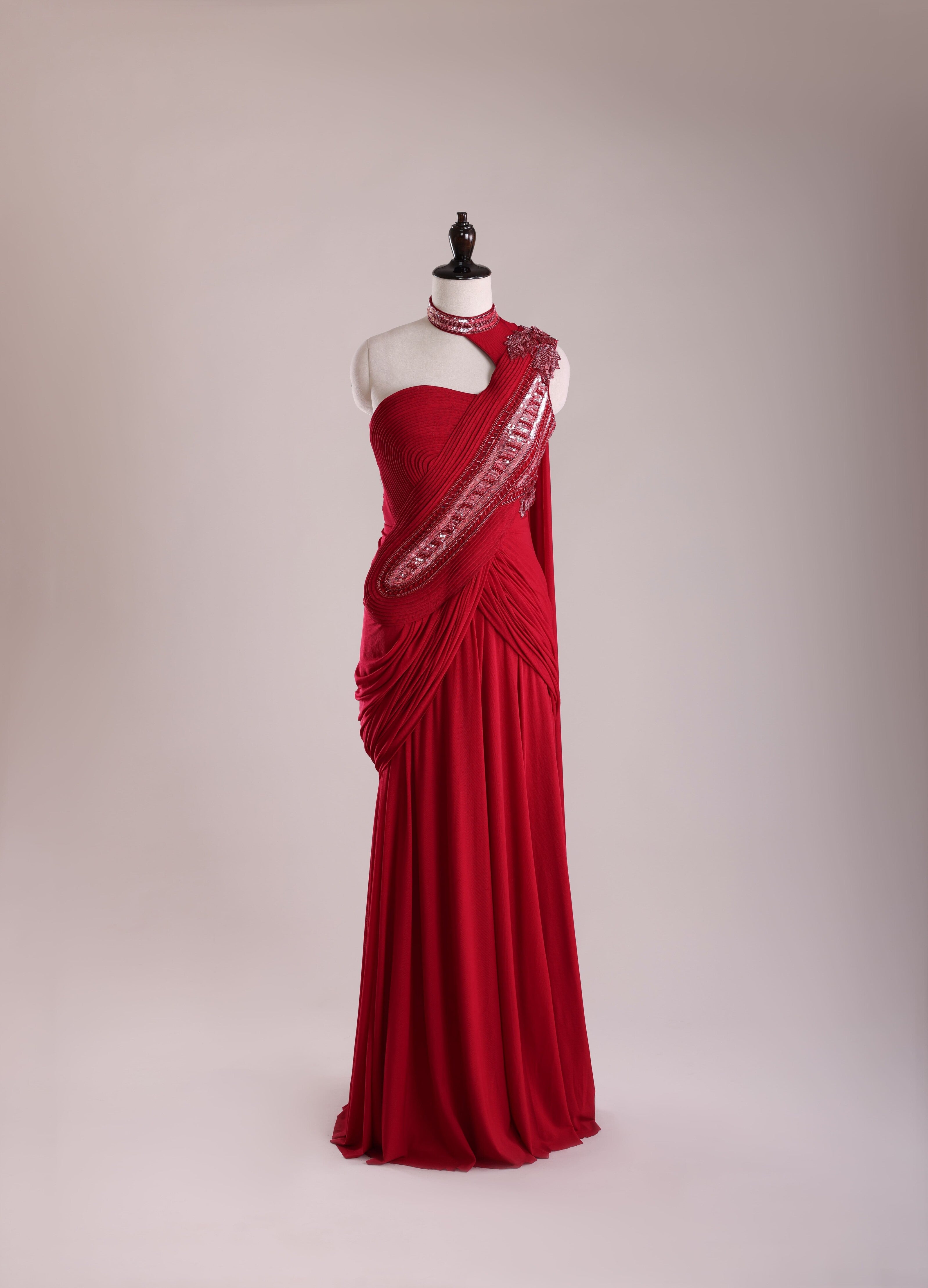 Crimson Sculpted Drape Gown