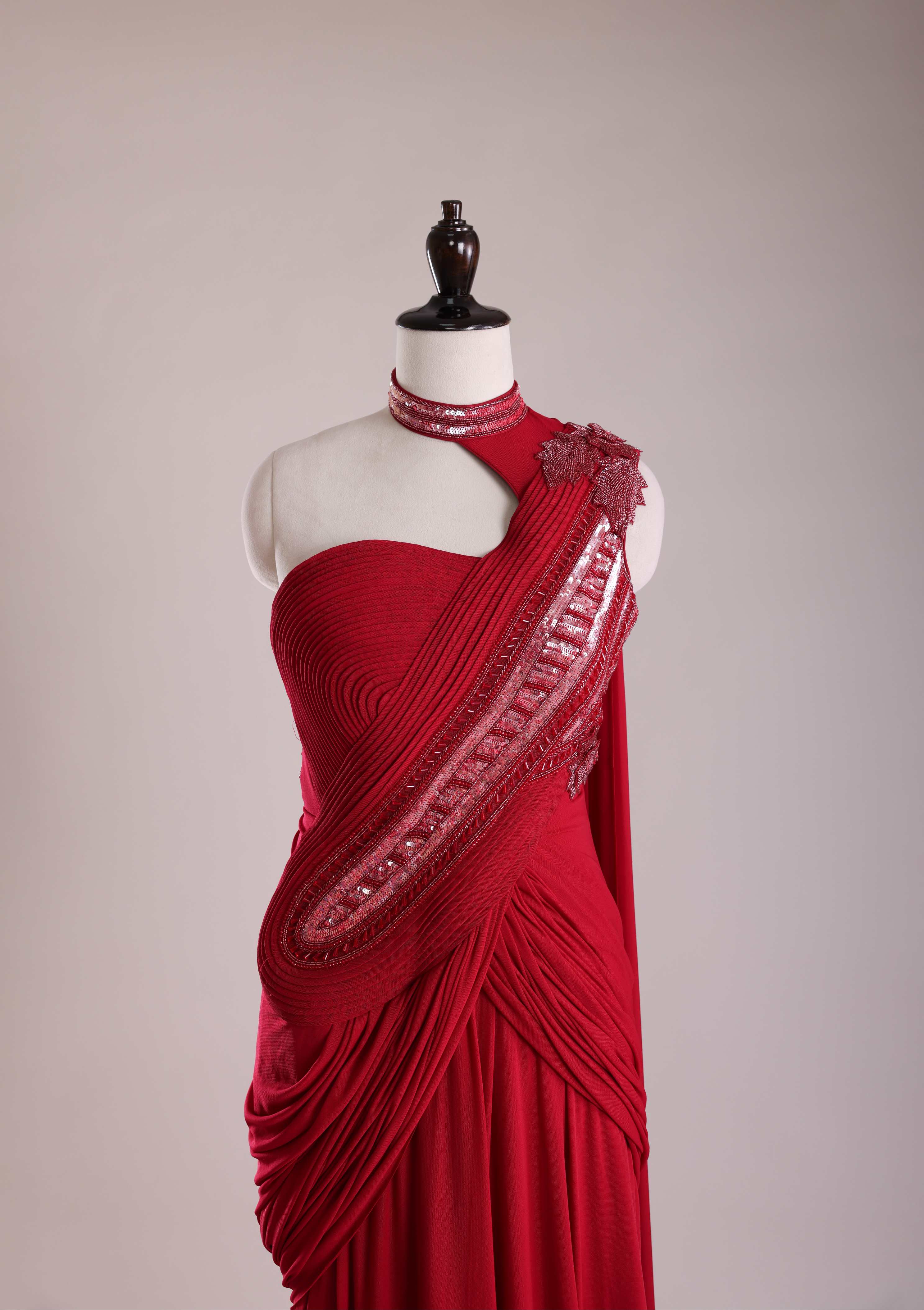 Crimson Sculpted Drape Gown