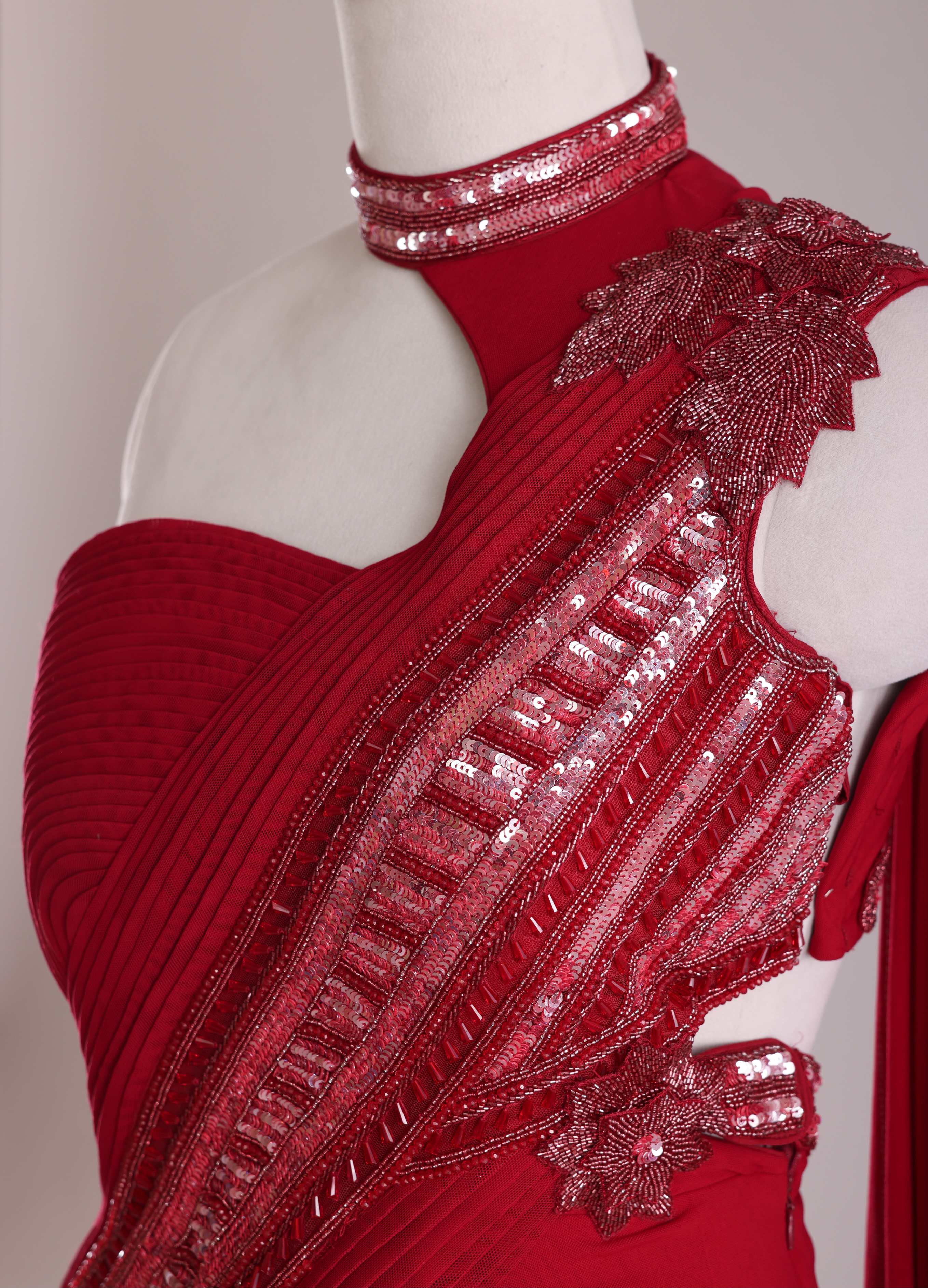 Crimson Sculpted Drape Gown