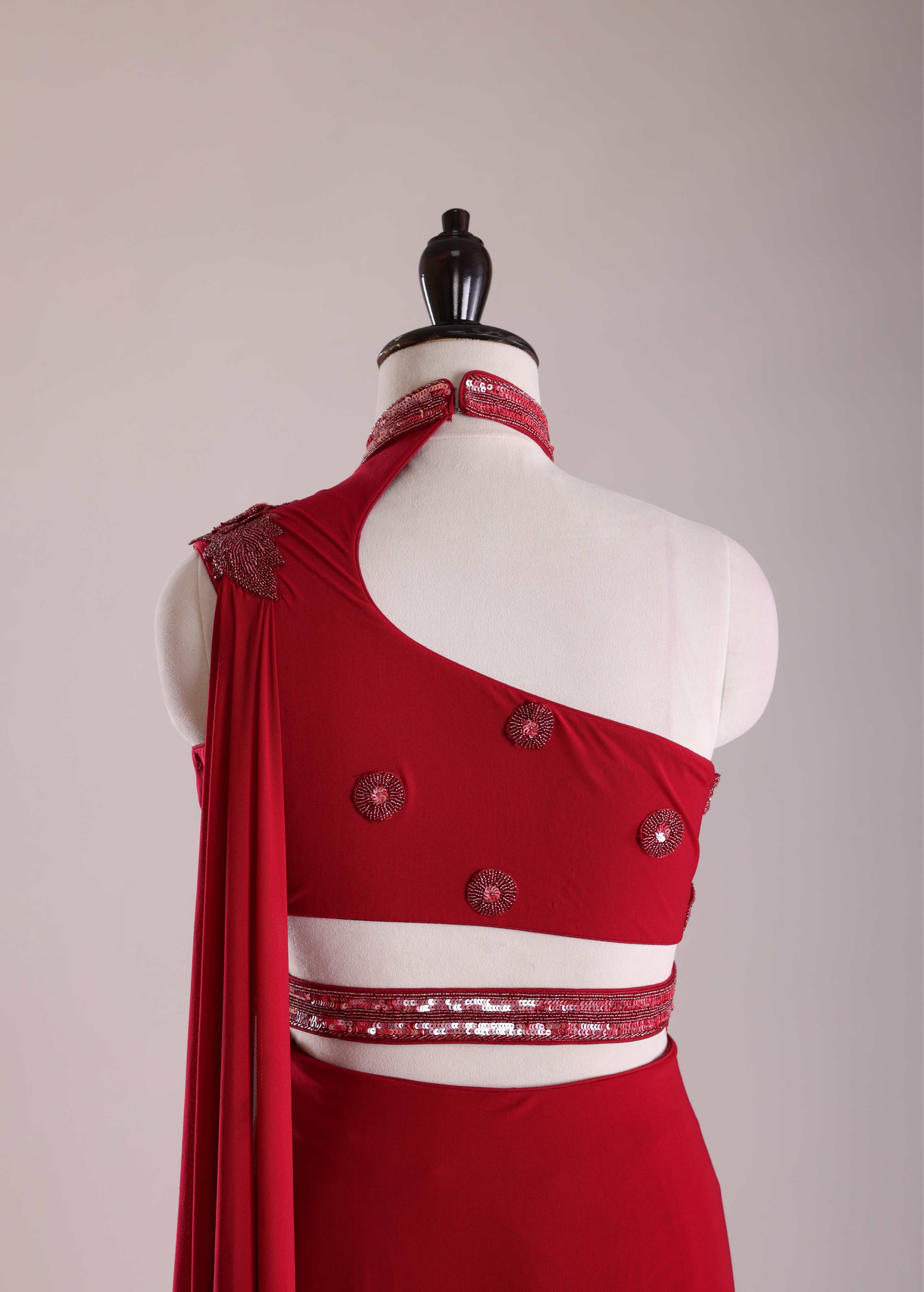 Crimson Sculpted Drape Gown