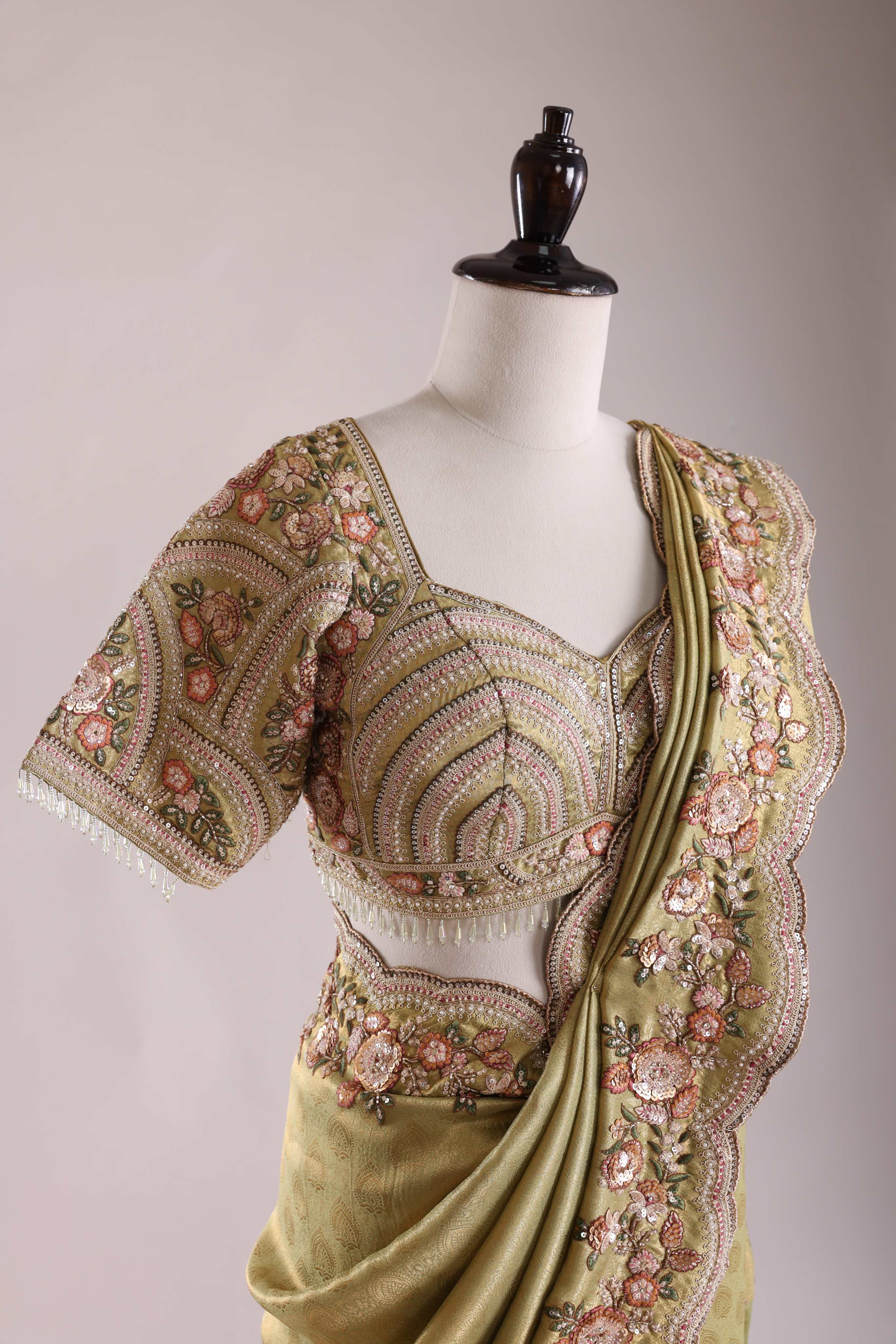 Olive Blossom Saree Set