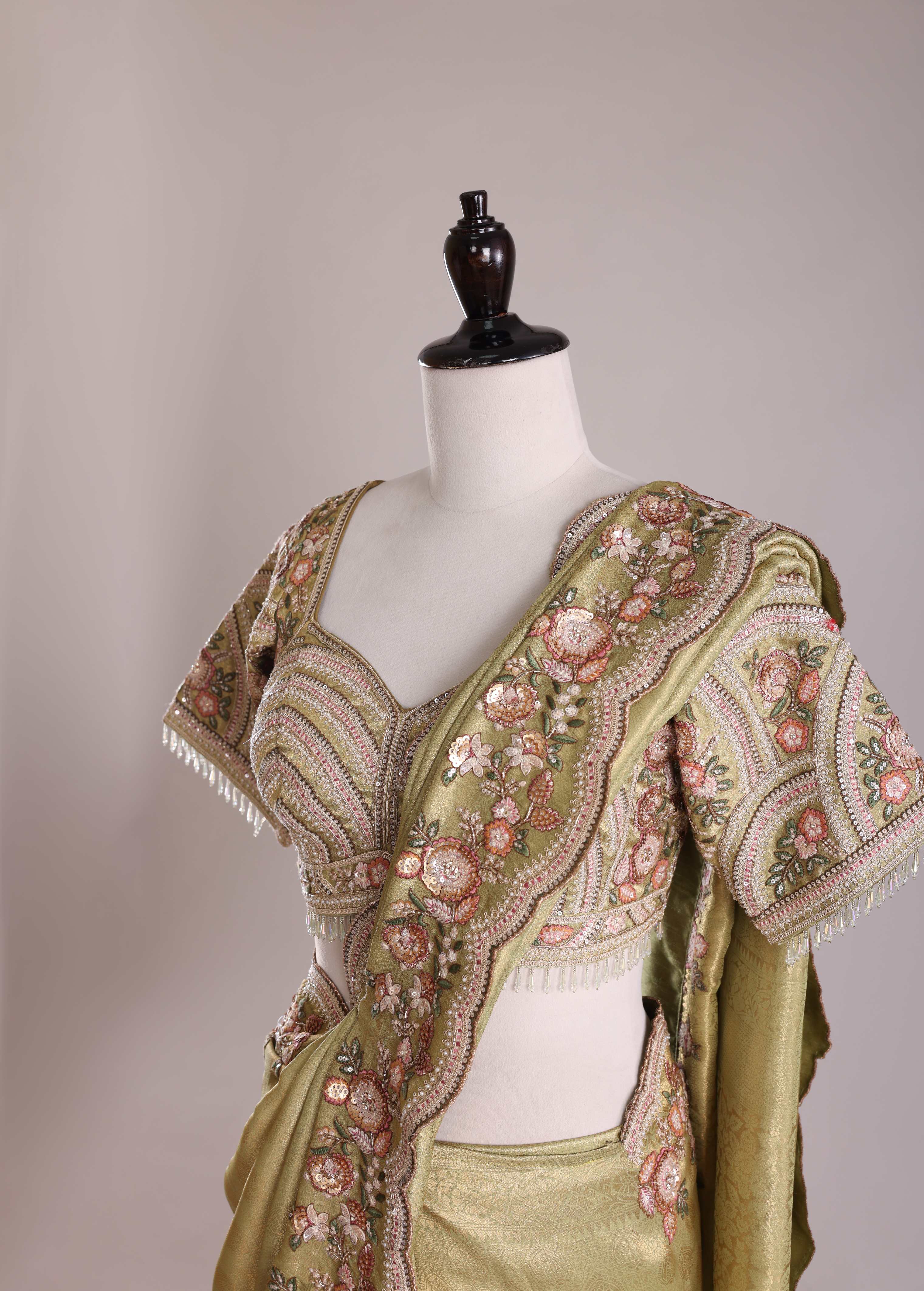 Olive Blossom Saree Set