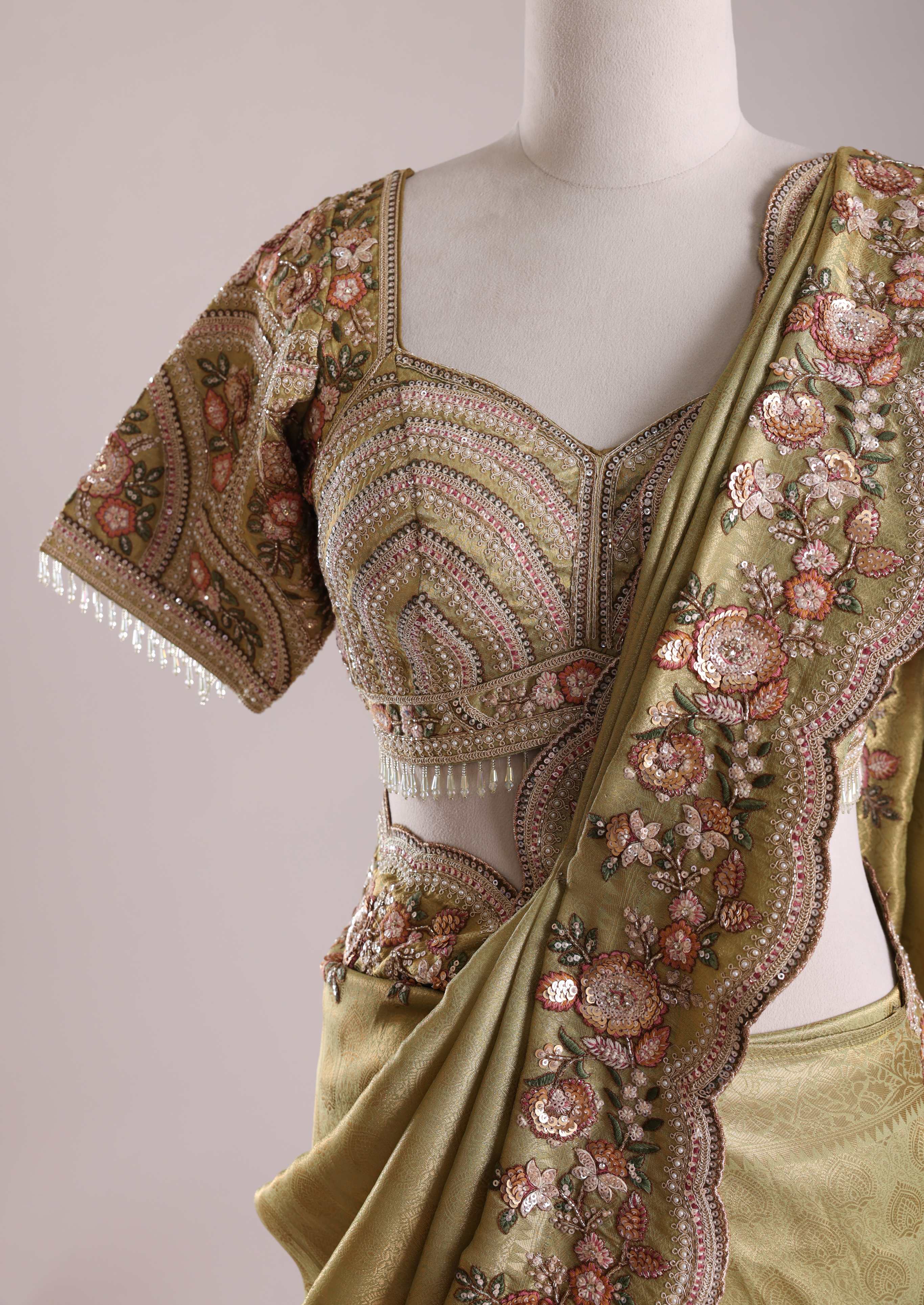 Olive Blossom Saree Set