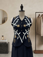 Midnight Vine Waistcoat Set with 3D floral accents