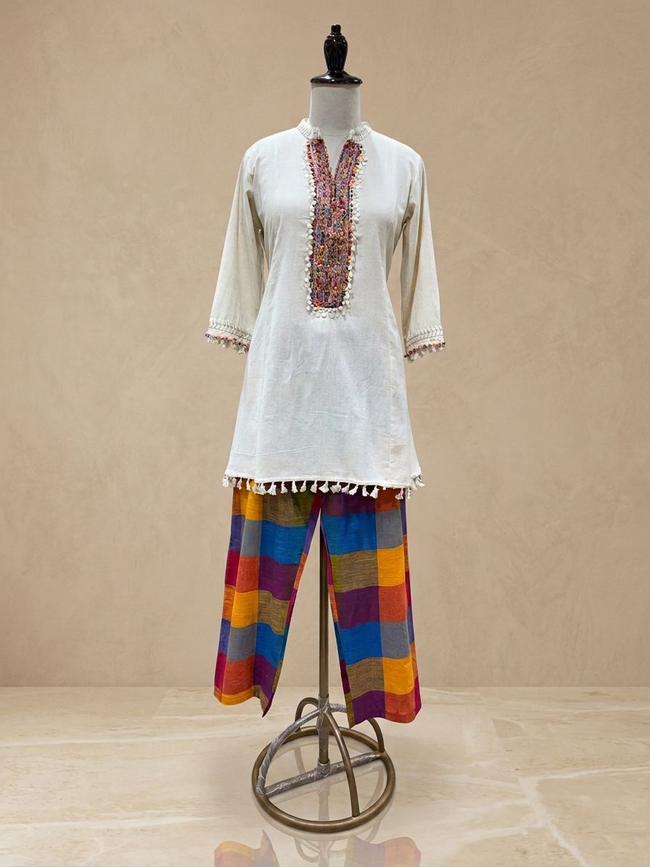 Ivory Beaded V-Neck Kaftan Tunic Hover Image