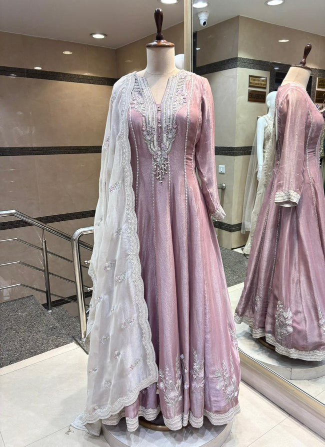 Ethereal Mauve Shimmer Anarkali Set Hover Image
