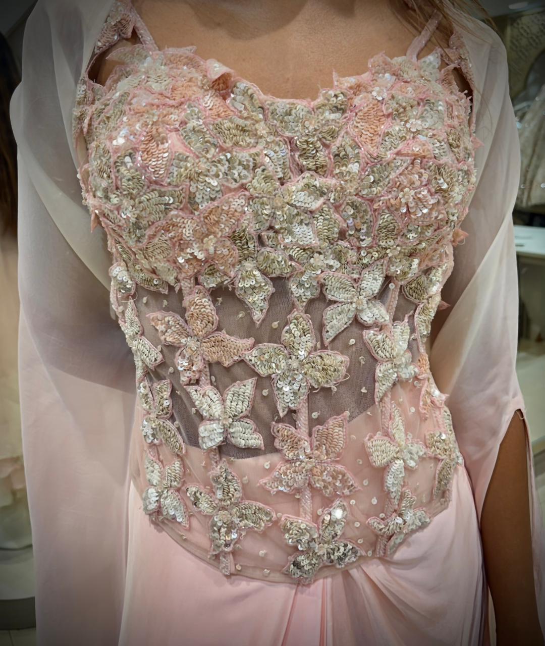 Blush Ombre Floral Corset Drape Set
