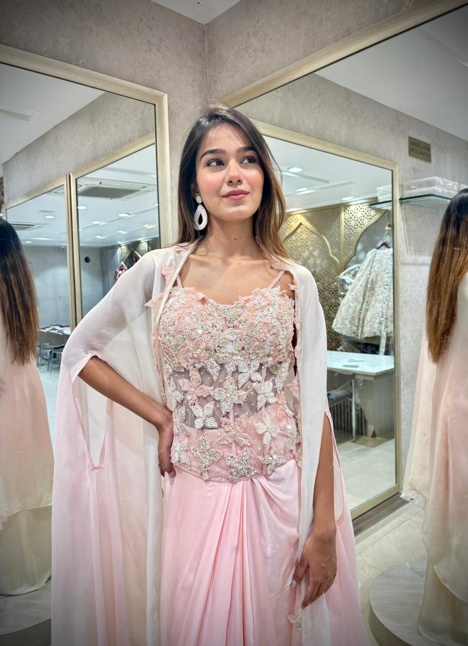 Blush Ombre Floral Corset Drape Set