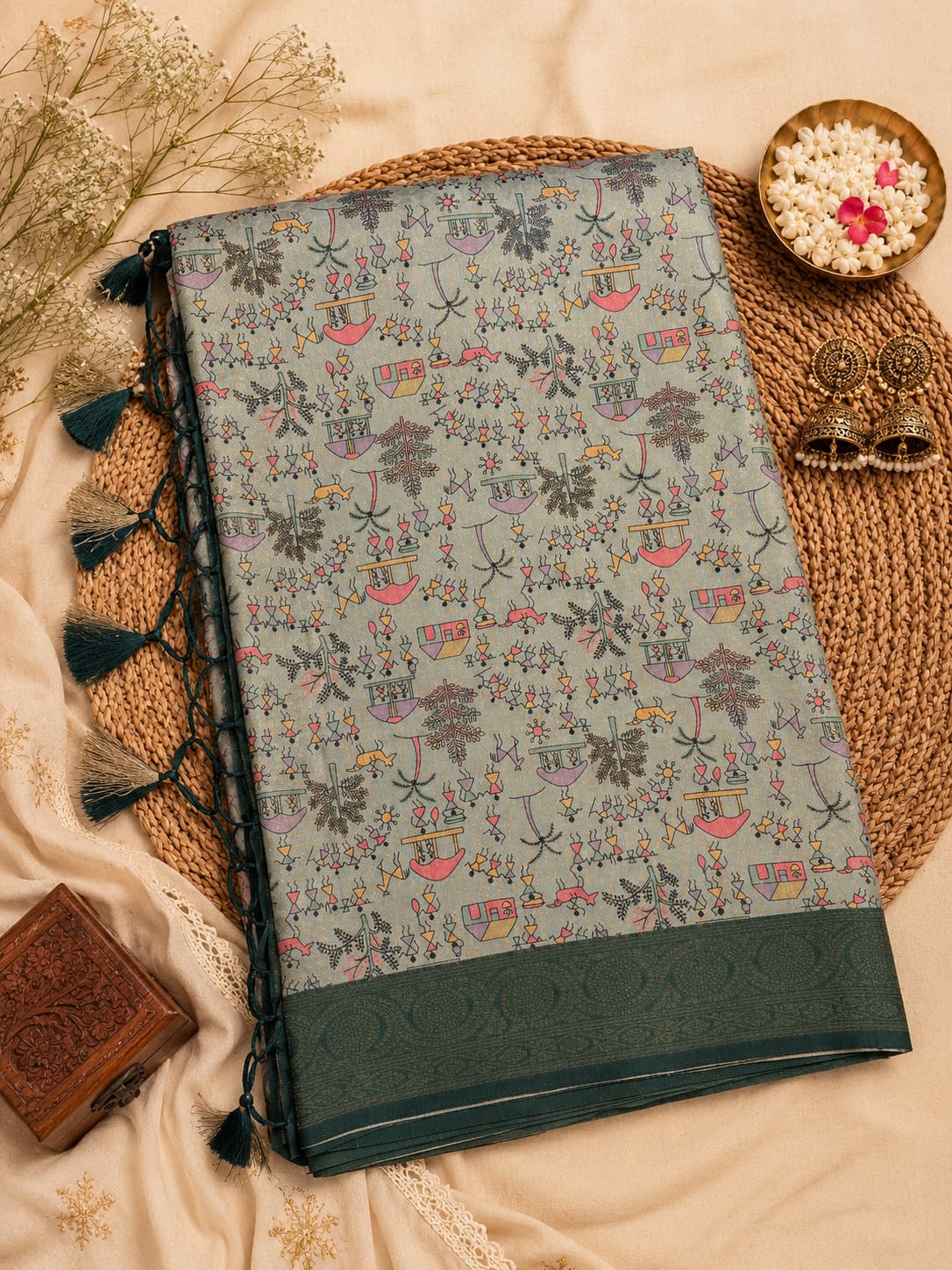 Warli Art Tussar Silk Saree