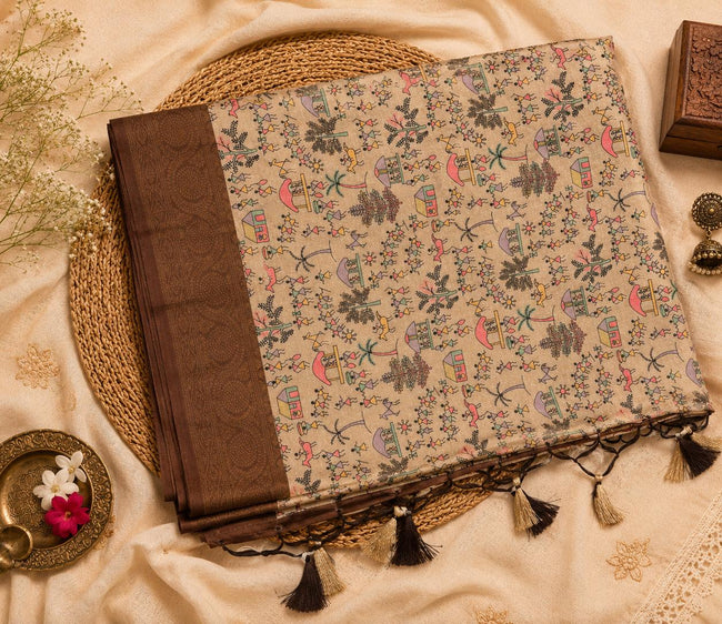 Warli Art Tussar Silk Saree Hover Image