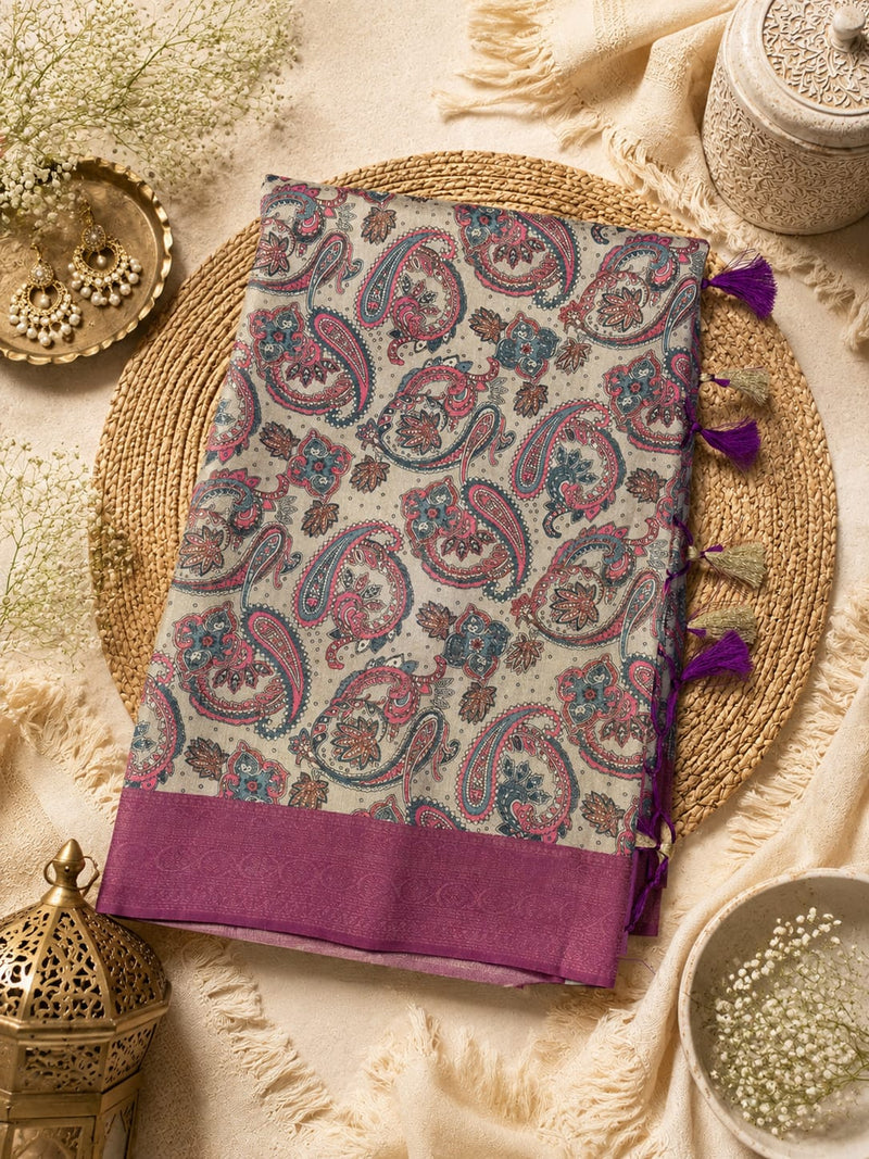 Regal Paisley Kalamkari Tussar Silk Saree